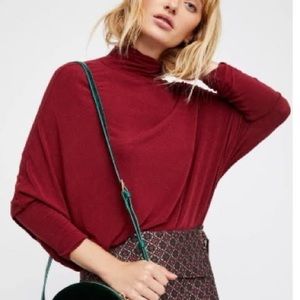 Free People Terry Turtleneck Dolman Sleeve Mock Neck Top XS